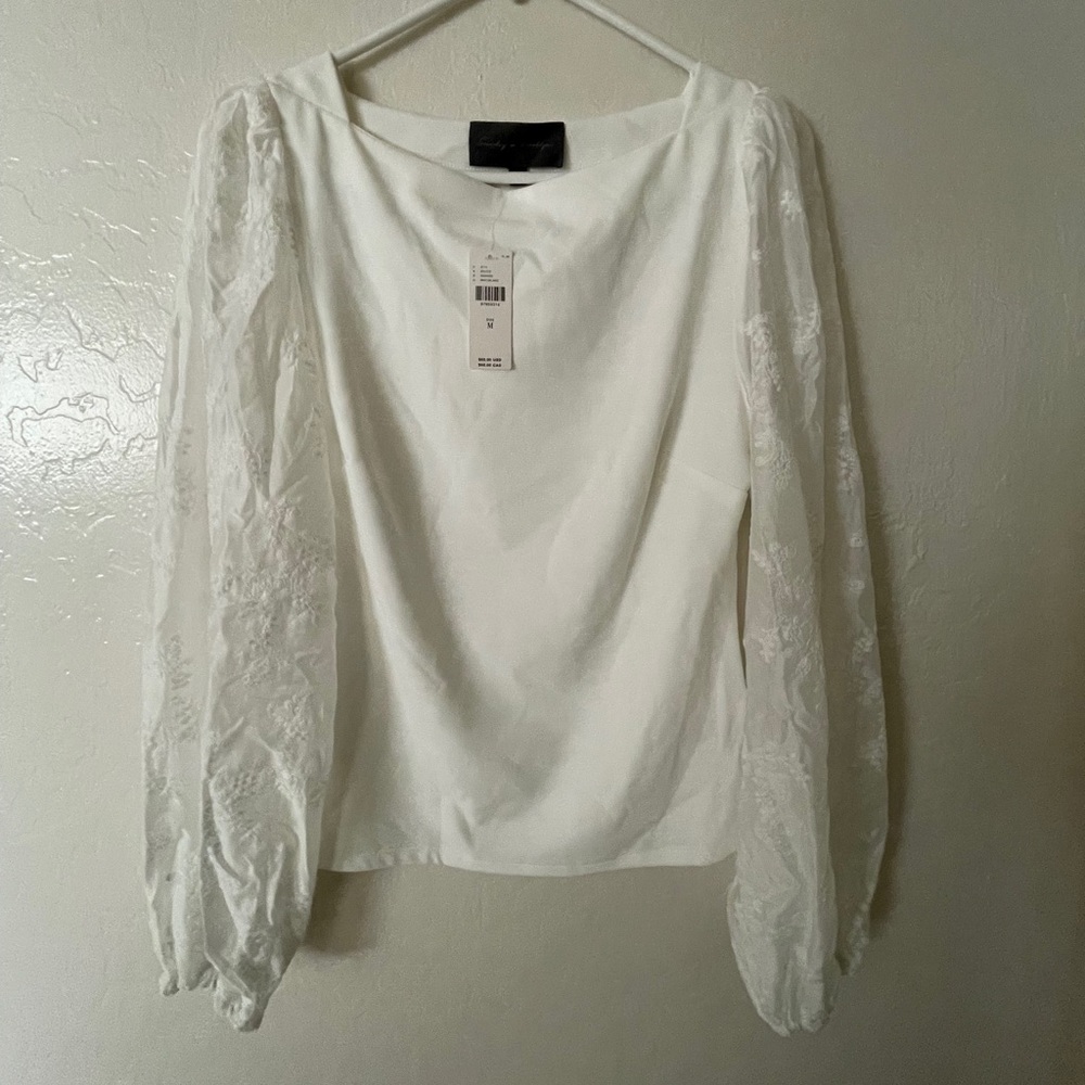Sunday in Brooklyn White Lace Sleeve Blouse